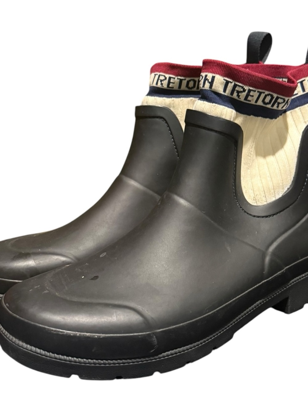 Tretorn Women Lia High Top Rubber Rain Boot Built in Sock Waterproof Black Sz 8M